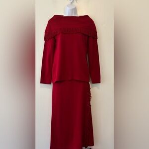 Vintage Miss Dorby Petite 2 piece sweater skirt set front red size petite small